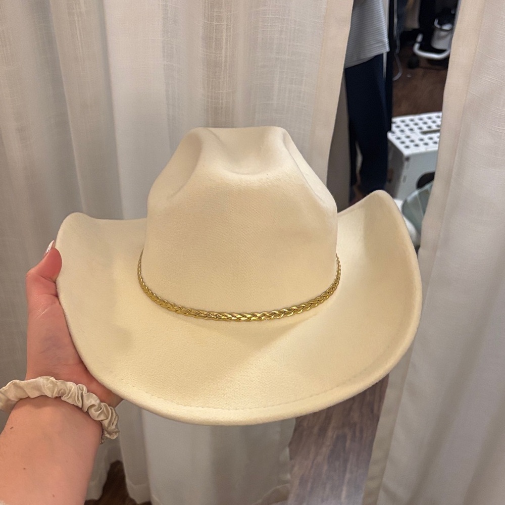 Brand New Vince Camuto White Cowboy Hat with gold trim in bag